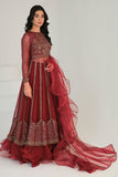 Maroon Glister Embroidered Unstitched Bridal Lehangas & Gararas For Women