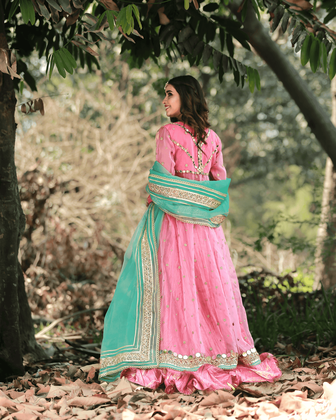 Bahar Bano – Pink Organza Kalidar 3 Piece Suit For Women