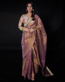 Selene Ice Blue Tissue Silk Saree Set For Women