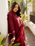 Rahma – Deep Red Luxury Embroidered Lawn Ensemble Unstitched Suit  For Women