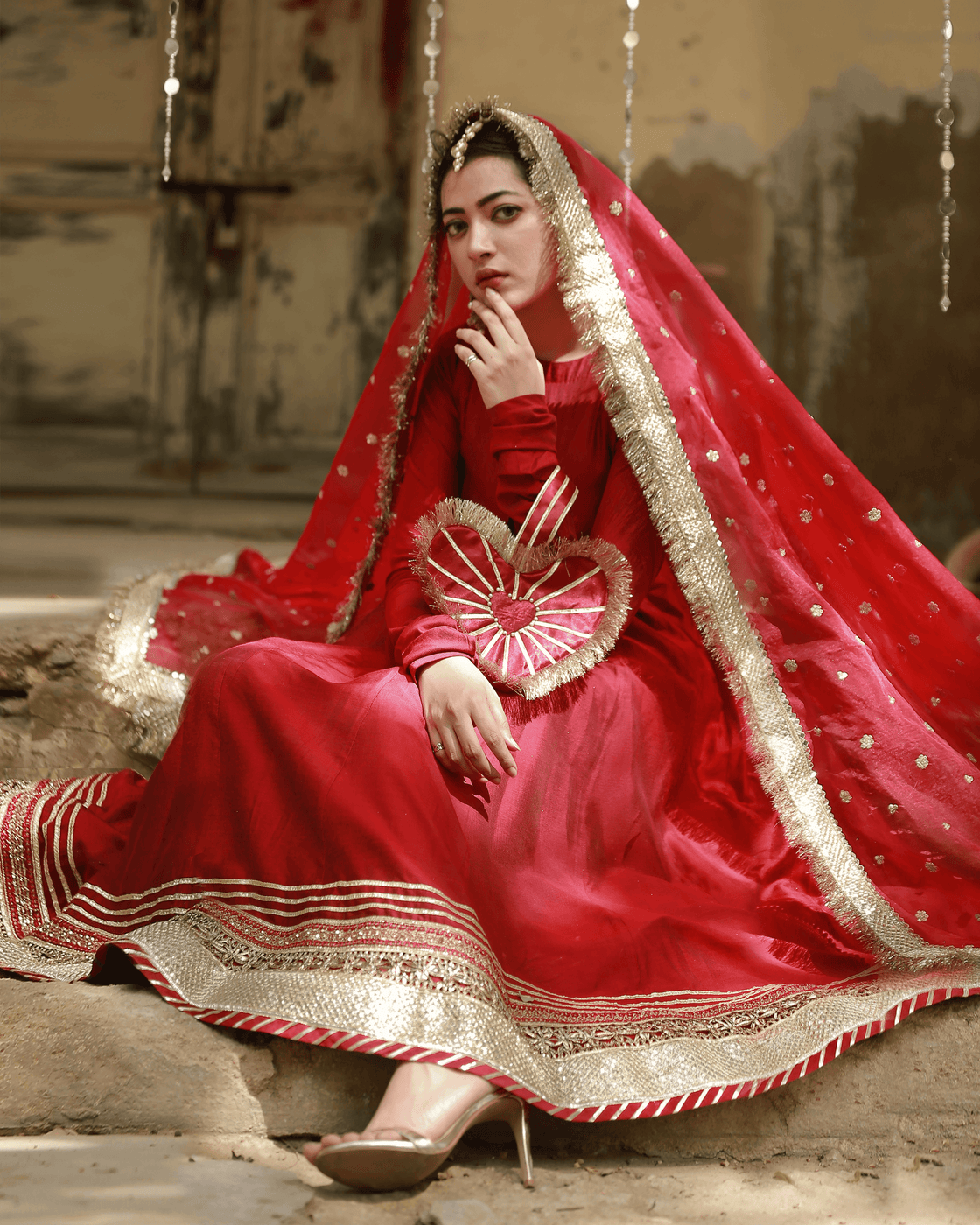 Gulkand – Deep Red Kalidar 3 Piece Suit For Women