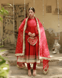 Gulkand – Deep Red Kalidar 3 Piece Suit For Women