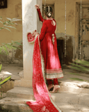 Gulkand – Deep Red Kalidar 3 Piece Suit For Women