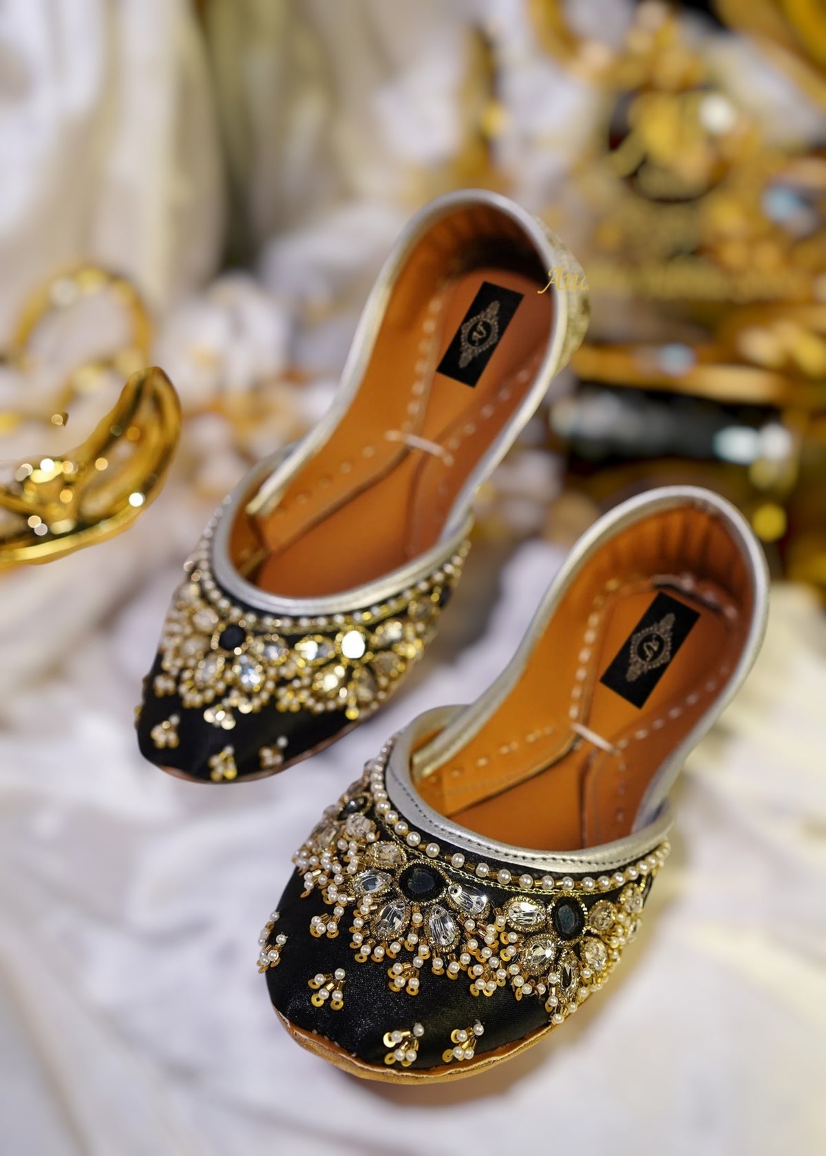 Handcrafted Mirror & Sequin Raw Silk Khussa For Women