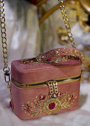 Hand-Embroidered Gold Rose Zardozi Clutch For Women
