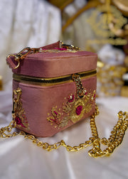 Hand-Embroidered Gold Rose Zardozi Clutch For Women