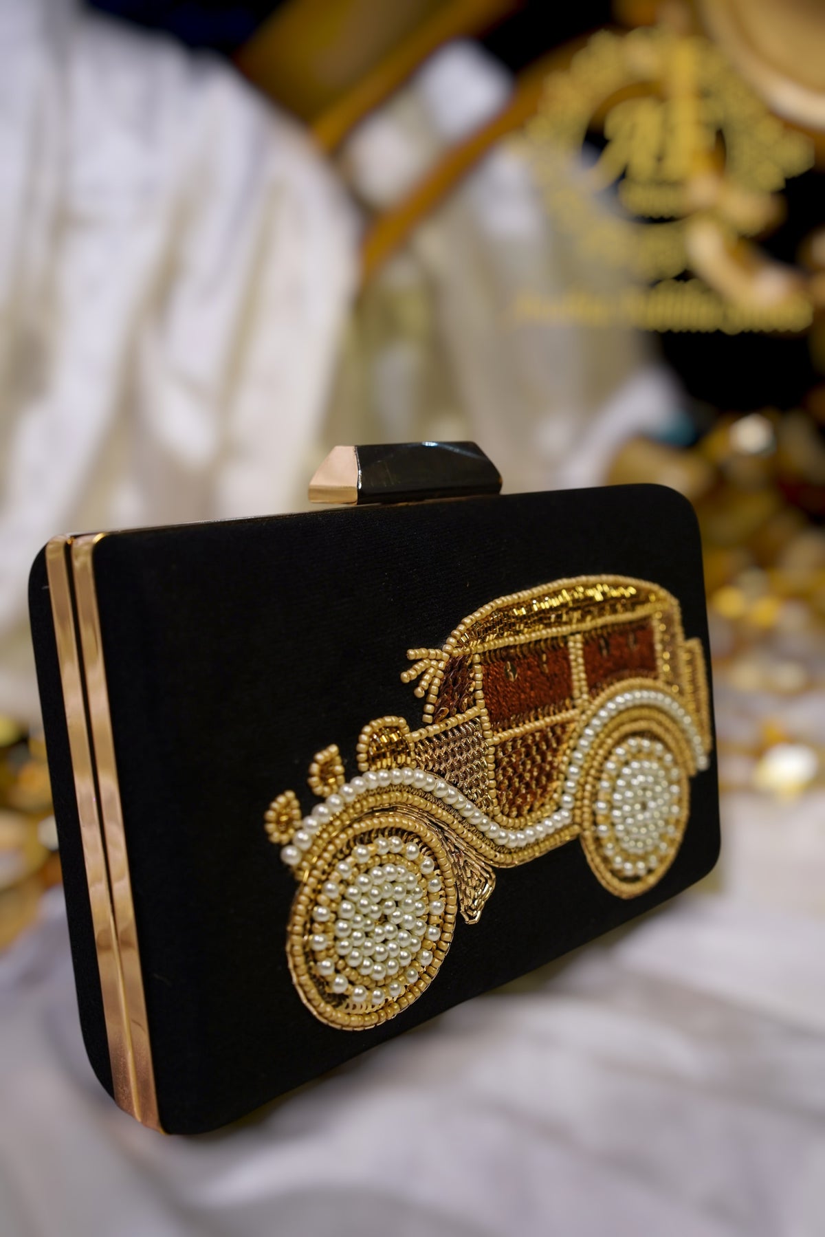 Hand-Embellished Moti Sitara Jeep Clutch For Women