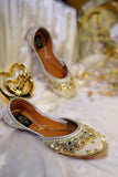 Handcrafted Mirror & Sequin Raw Silk Khussa For Women