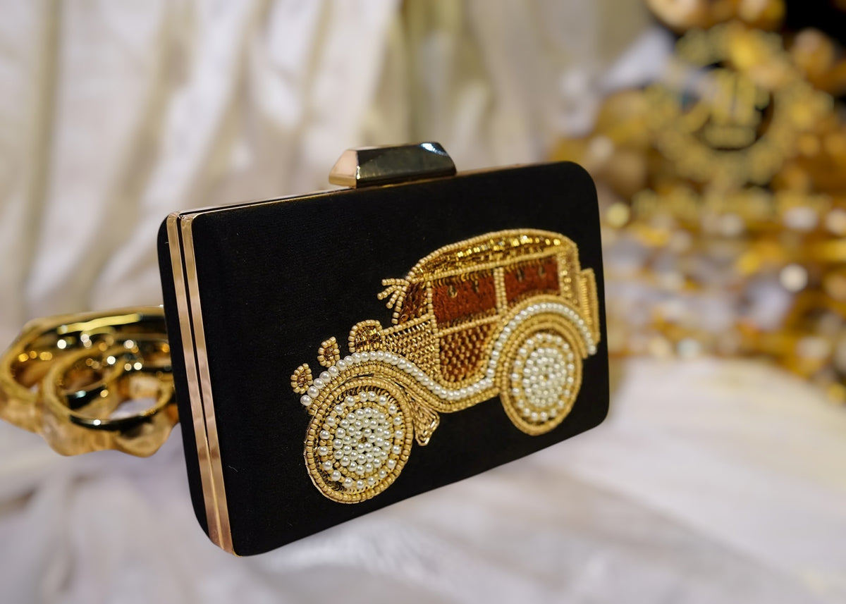 Hand-Embellished Moti Sitara Jeep Clutch For Women