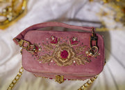 Hand-Embroidered Gold Rose Zardozi Clutch For Women