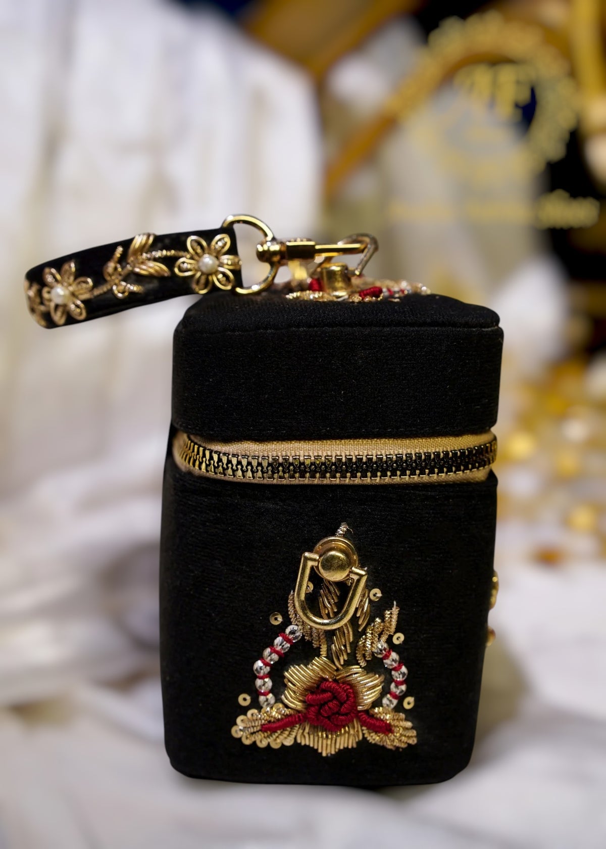 Hand-Embroidered Gold Rose Zardozi Clutch For Women