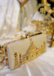 Taj Mahal Handcrafted Zardozi Clutch For Women