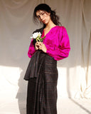 Shireen Black Striped Saree with Magenta Blouse For Women