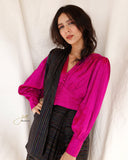 Shireen Black Striped Saree with Magenta Blouse For Women