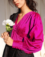 Shireen Black Striped Saree with Magenta Blouse For Women