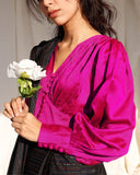 Shireen Black Striped Saree with Magenta Blouse For Women