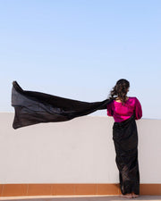 Shireen Black Striped Saree with Magenta Blouse For Women