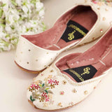 Ombre Oasis White Handcrafted Floral Khussa For Women