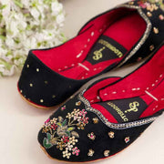 Ombre Oasis Black Handcrafted Floral Khussa For Women