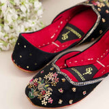 Ombre Oasis Black Handcrafted Floral Khussa For Women