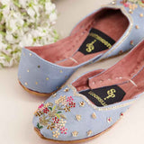 Ombre Oasis Powder Blue Handcrafted Floral Khussa For Women