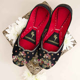 Ombre Oasis Black Handcrafted Floral Khussa For Women