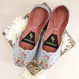 Ombre Oasis Powder Blue Handcrafted Floral Khussa For Women