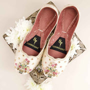 Ombre Oasis White Handcrafted Floral Khussa For Women
