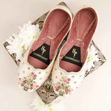 Ombre Oasis White Handcrafted Floral Khussa For Women