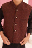 Elegant Black Kurta And Pajama with Waistcoat For Boys