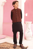 Elegant Black Kurta And Pajama with Waistcoat For Boys