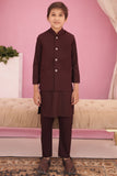 Elegant Cedar Brown Kurta with Contrasting Waistcoat For Boys