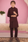 Elegant Cedar Brown Kurta with Contrasting Waistcoat For Boys