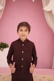 Elegant Cedar Brown Kurta with Contrasting Waistcoat For Boys