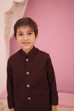 Elegant Cedar Brown Kurta with Contrasting Waistcoat For Boys