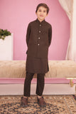 Elegant Rosewood Blended Suiting Waistcoat Ensemble For Boys