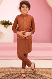 Almond Brown Stylish Blended Suiting Waistcoat Ensemble For Boys