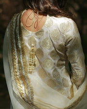 Saahiba – 3 Piece Off-White Satin Brocade Gharara Set For Women