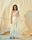 Chandni White Organza Saree with Embroidered Blouse For Women