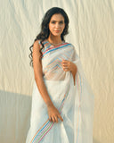 Chandni White Organza Saree with Embroidered Blouse For Women
