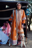 Vivid Orange Moroccan Embroidered Unstitched Suit For Women