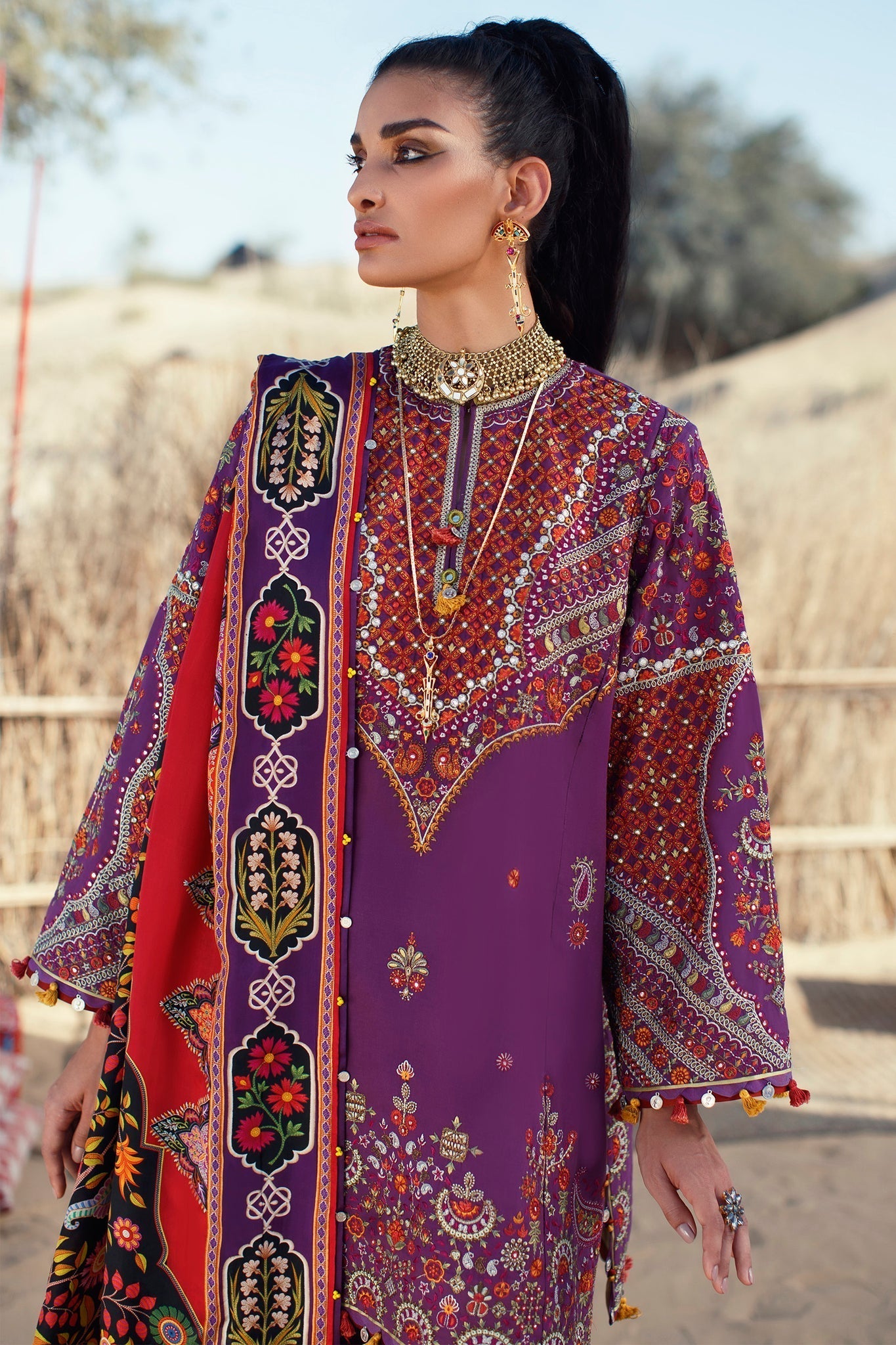 Deep Falsa Tribal Embroidered Unstitched Suit For Women