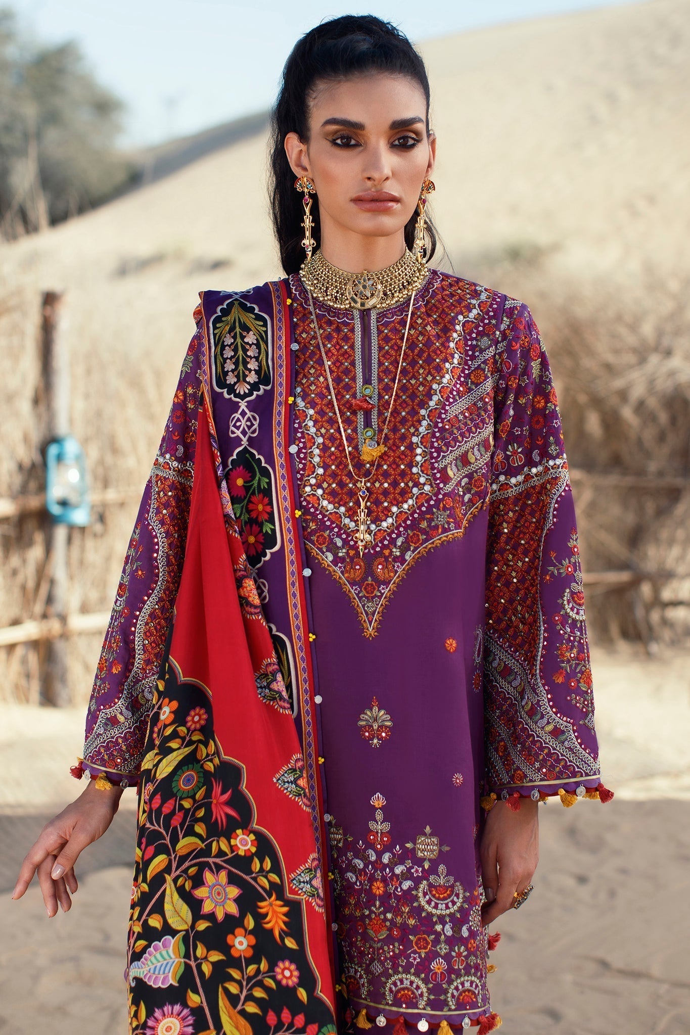 Deep Falsa Tribal Embroidered Unstitched Suit For Women