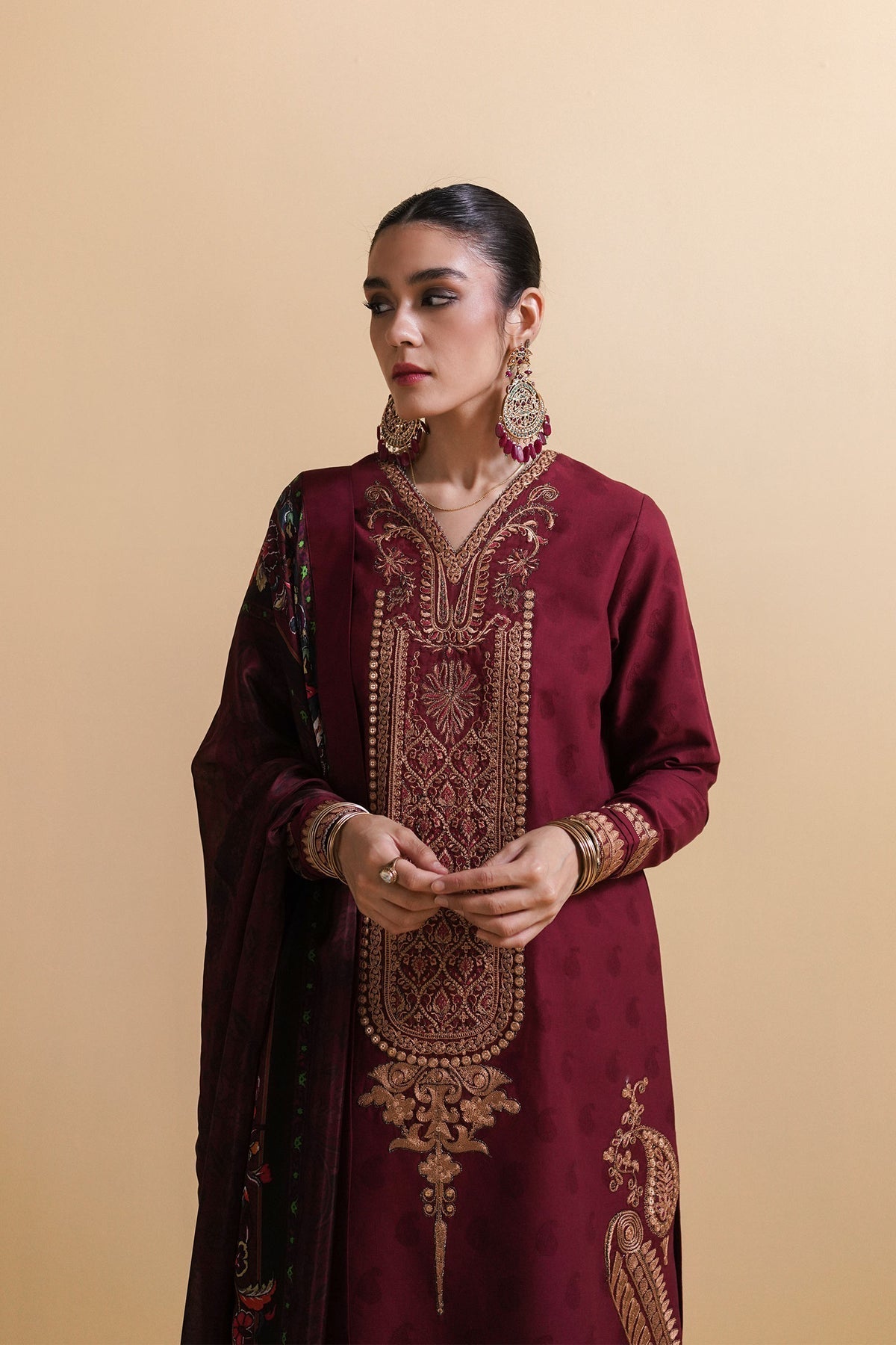 Maroon Lawn Embroidered Unstitched Suit/Dress For Women