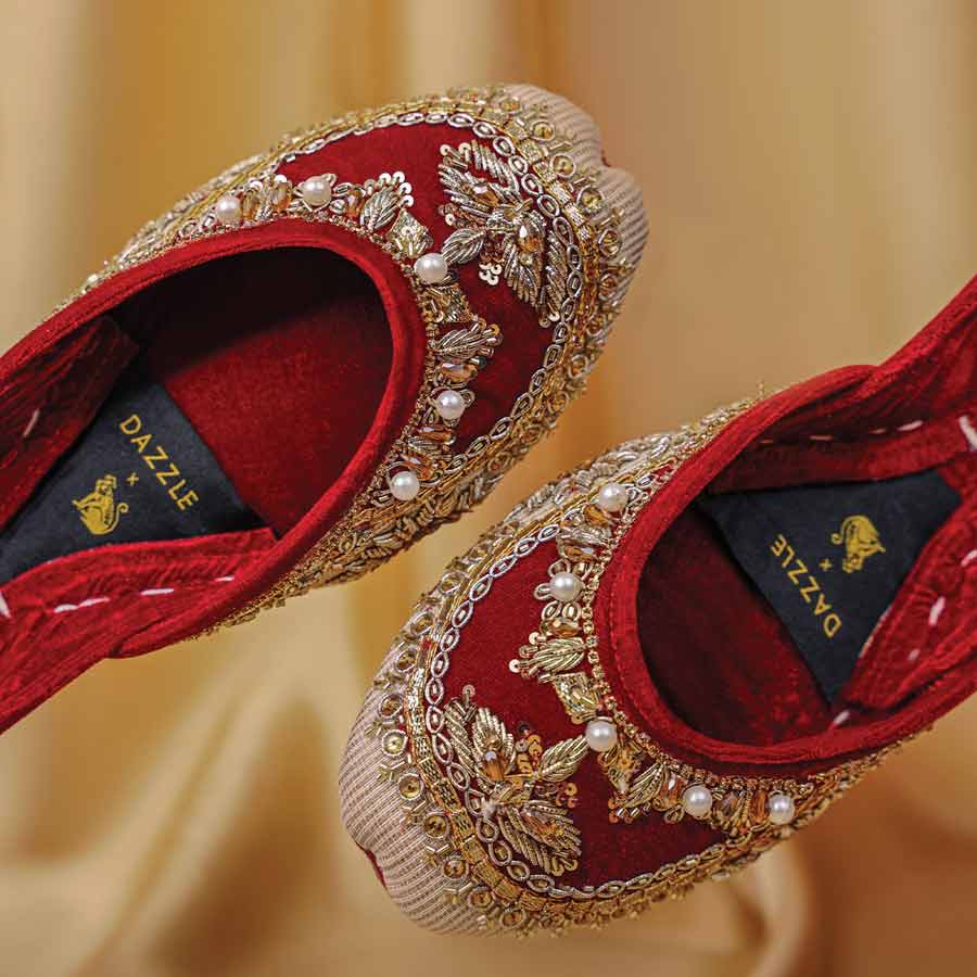 Azal Red Bridal Khussa By Dazzle