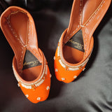 Orange Embroidered Orchid Khussa For Women