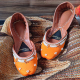 Orange Embroidered Orchid Khussa For Women