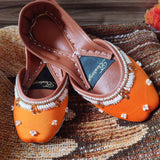 Orange Embroidered Orchid Khussa For Women