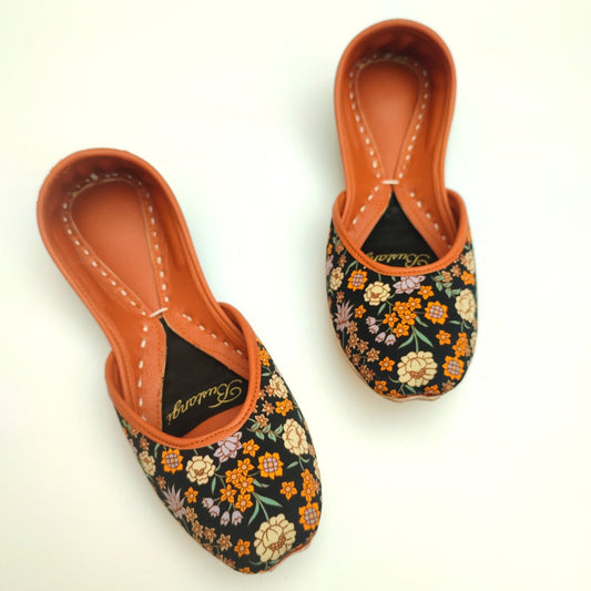 Black Freesia Floral Khussa For Women
