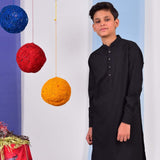 Black Wash & Wear Sherwani Collar Kurta Shalwar For Kids/Boys